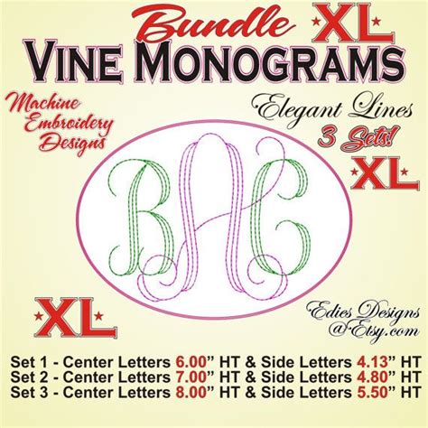 Vine Monograms Elegants Lines Bundle Xl Monogram Font Machine