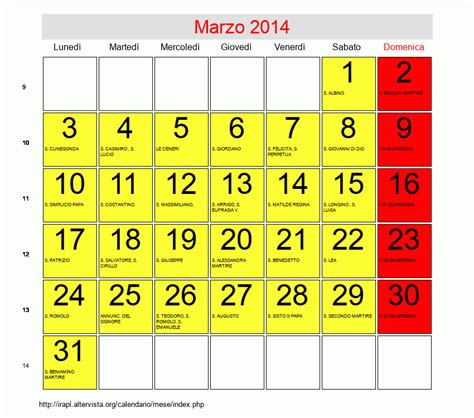 Calendario Di Marzo 2014 Quaresima