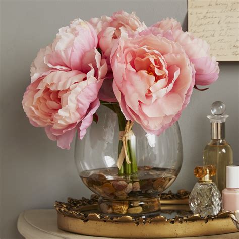 Lcgflorals Peonies In A Glass Vase With River Rocks And Faux Water