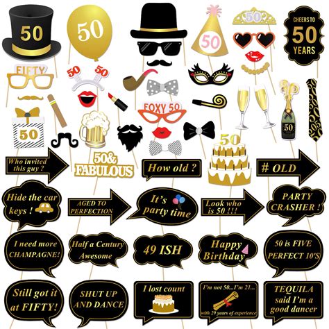 Konsait 50th Birthday Photo Booth Props 50 Black And Faux Gold Happy