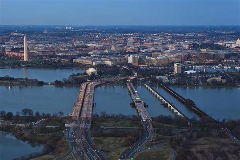 Washington Dc Aerial Above Memorial Bridge