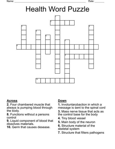 Health Word Puzzle Crossword Wordmint