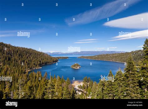 Emerald Bay Lake Tahoe California Daytime Shot With Blue Sky Stock