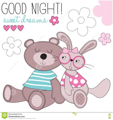 Sweet Dreams Bunny And Bear Vector Illustration Stock Vector