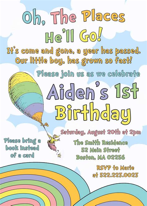 Oh The Places Youll Go Dr Seuss Boy Or Girl Birthday Invitation