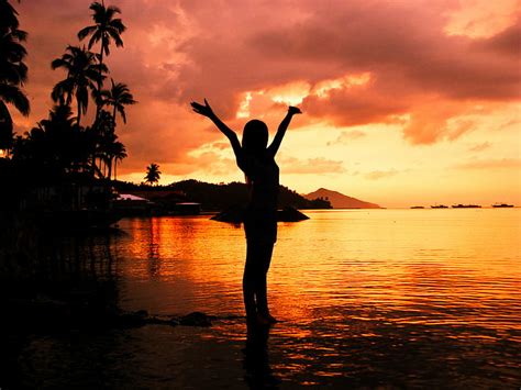 1920x1080px free download hd wallpaper silhouette ow woman standing on water during sunset