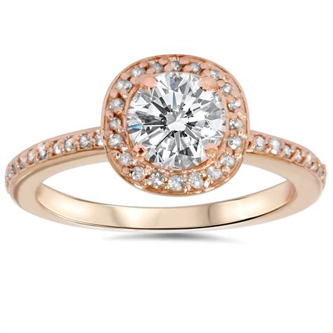 Category round diamond solitaire engagement rings rose gold engagement ring 1ct Cushion Halo Diamond Engagement Ring 14K Rose Gold | eBay