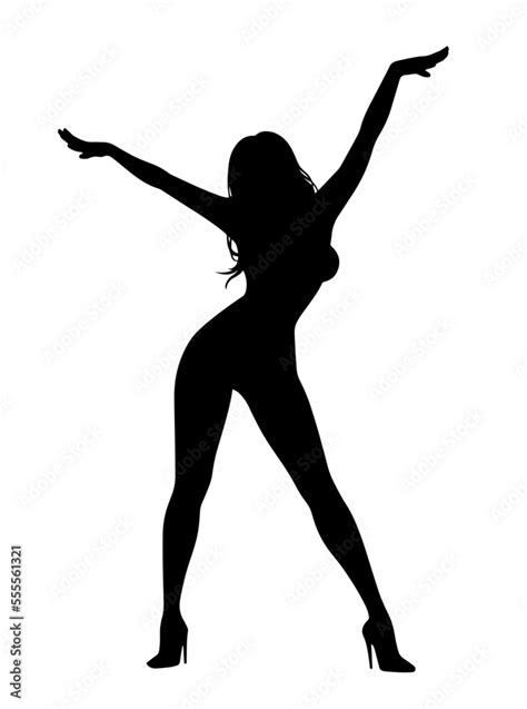 Vettoriale Stock Sexy Woman Dancing Female Curvy Busty Body Figure