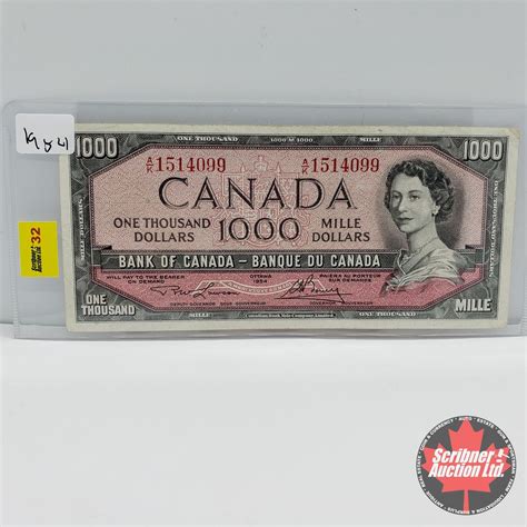 Canada 1000 Bill 1954 Lawsonbouey Snak1514099