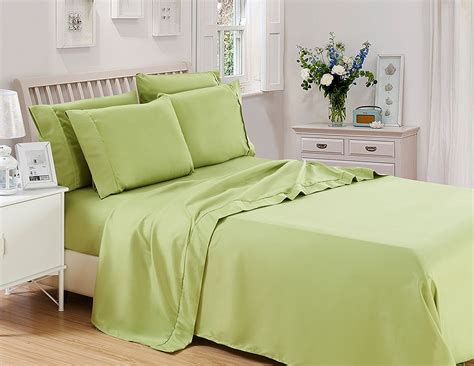 Plain Microfiber Bed Sheet Set Green Twin Deep Pocket Bed Sheet Set 1800 Series 3 Pieces 1