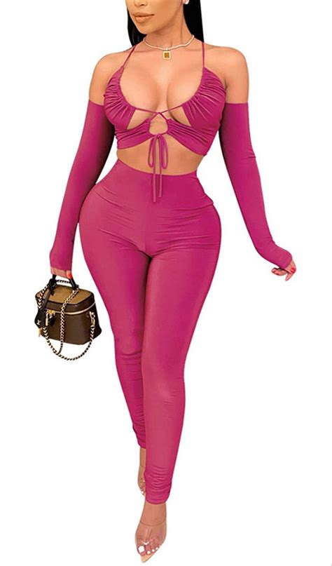 Echoine Womens Sexy 2 Piece Outfits Long Sleeve High Waist Backless Bodycon Tracksuit