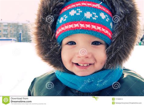 Cute Boy Outdoor Snow Winter Christmas Time Stock Photo Image Of