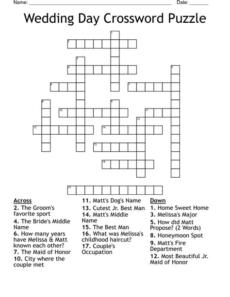 Wedding Day Crossword Puzzle Wordmint