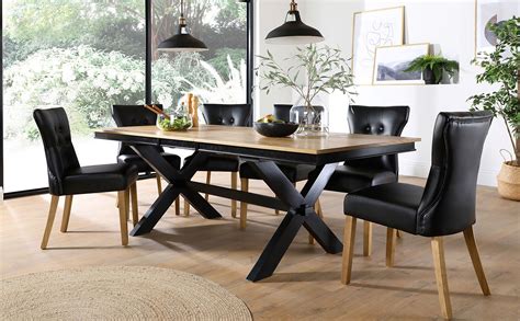 Grange Painted Black And Oak Extending Dining Table With 4 Bewley Black
