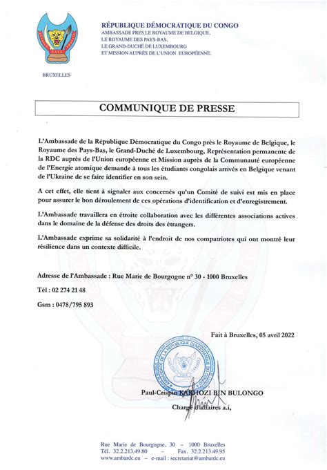 L Ambassade Ambassade De La R Publique D Mocratique Du Congo