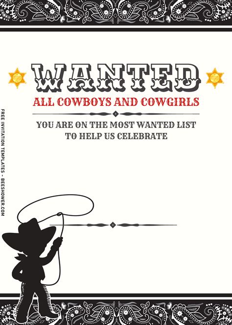 Free 8 Wanted Poster Cowboy Birthday Invitation Templates Rodeo