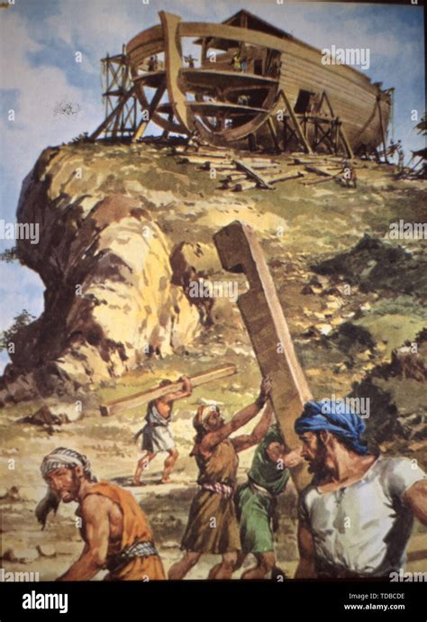 ilustración de la biblia representando a génesis 6 14 la construcción del arca de noé