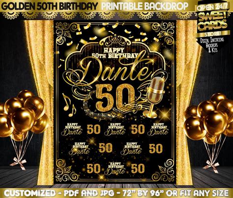 5oth Birthday Printable Party Backdrop Fifty Birthday Party Etsy 50th Birthday Decorations