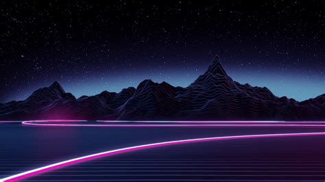 Digital Art Neon Mountains And Lake 4k Hd Vaporwave Wallpapers Hd