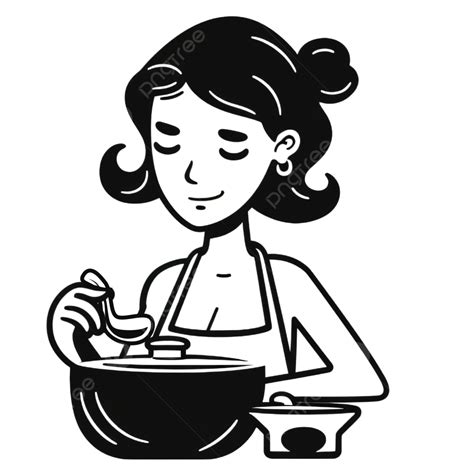 Girl Cooking Clipart Black And White