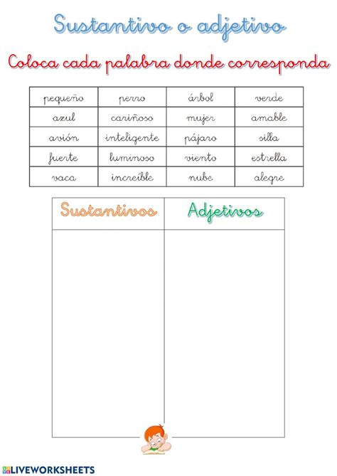 Sustantivo O Adjetivo Ficha Interactiva Sustantivos Adjetivos Y Verbos Sustantivos Y