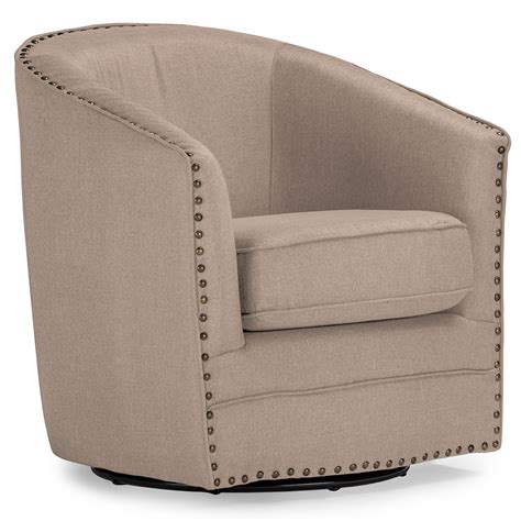 Porter Retro Inspired Modern Fabric Upholstered Nailhead Trim Swivel