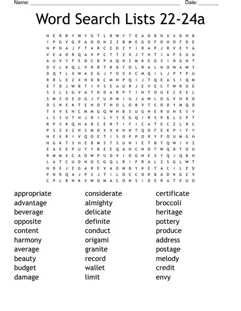 Word Search Lists 22 24a Wordmint