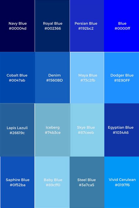 Find Different Shades Of Blue And The Respective Hex Codes Types Of