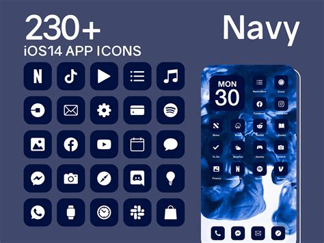 Ios Navy App Icons 230 Blue Minimal Ios 14 Modern Icon Pack Etsy