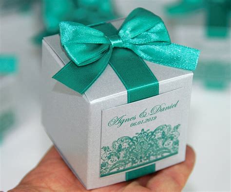 Mint And Silver Wedding Favor Boxes For Guests Elegant Wedding Etsy