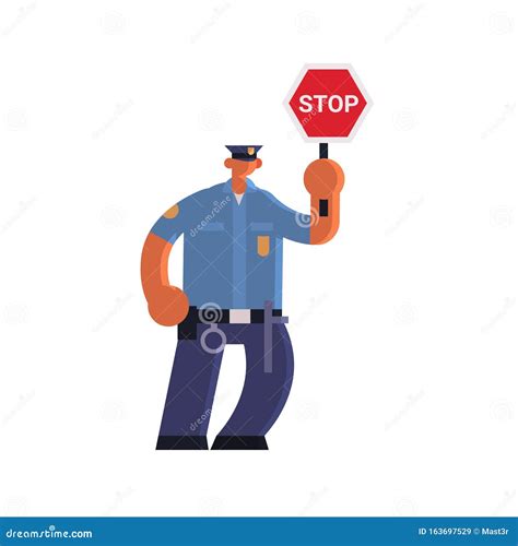 Male Traffic Officer In Uniform Collection Policeman Standing At