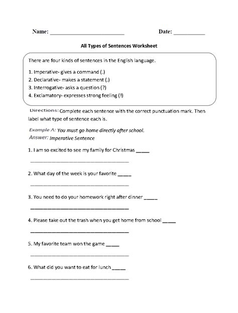 Sentences Worksheets