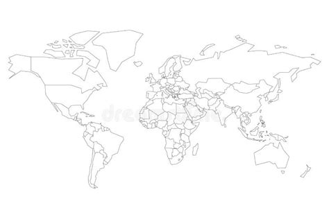 Simplified Black Outline Of World Map Divided To Six Continents Simple