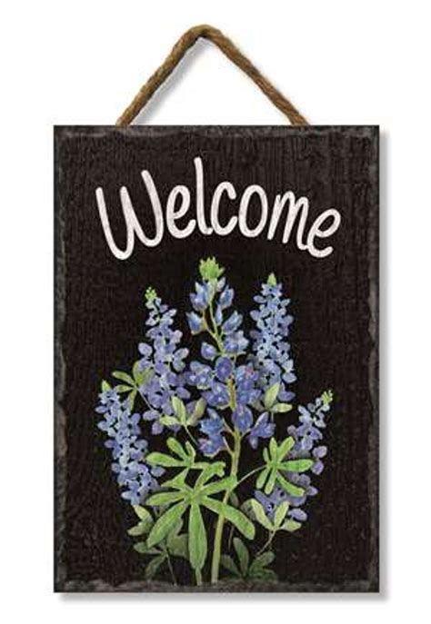 Bluebonnet Flowers Welcome Outdoor Hanging Sign 8x11in Country