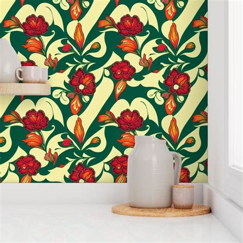 William Morris Red Floral Wallpaper Spoonflower
