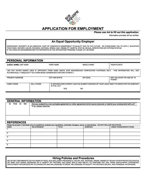Free Printable Job Application Template