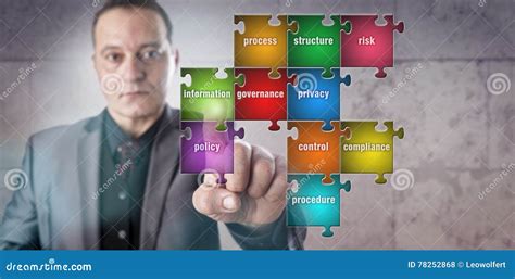 Manager Touching Information Piece in Puzzle Stock Photo - Image of