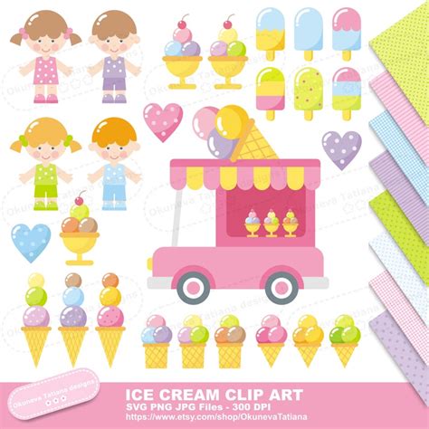 Ice Cream Party Clip Art Digital Paper Pack  Seamless Etsy