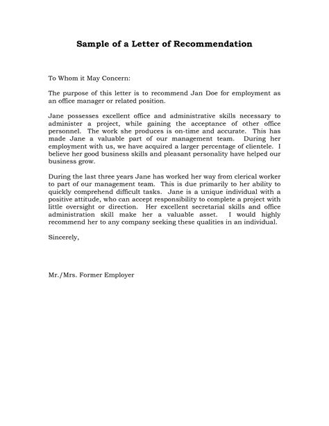 Letter Of Recommendation Examples Sample And Templates