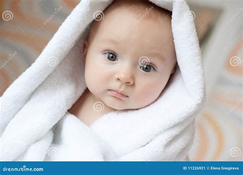Baby Covered With White Towel Stock Image Image Of Caucasian