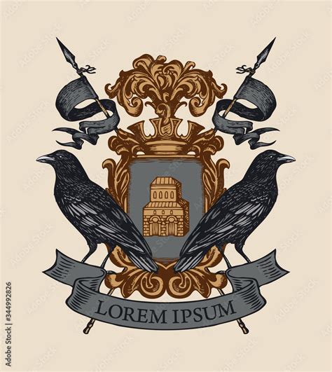 Vecteur Stock Vector Heraldic Coat Of Arms With Ravens Crown Spears