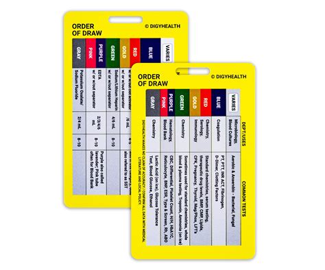 Buy Vertical Order Of Draw Badge Card For Phlebotomy Order Of Blood Draw Card For Nurses