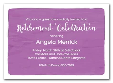 An outline of a bird with a message in its beak. Purple Watercolor Wash Business Retirement Party Invitations
