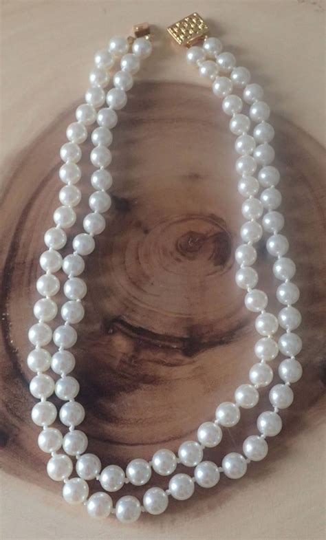 Vintage Double Strand Pearl Choker Necklace Gem