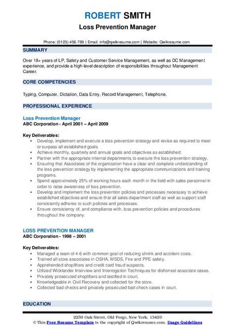 Loss prevention manager duties & responsibilities. Loss Prevention Manager Resume Samples | QwikResume