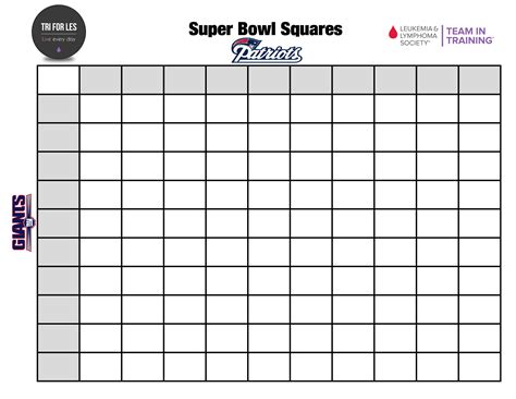 Super Bowl Squares Pool For Charity Tri For Les