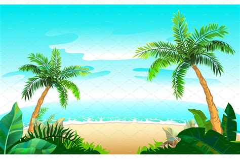 Two Palm Tree And Sandy Beach On Illustrations ~ Creative Market