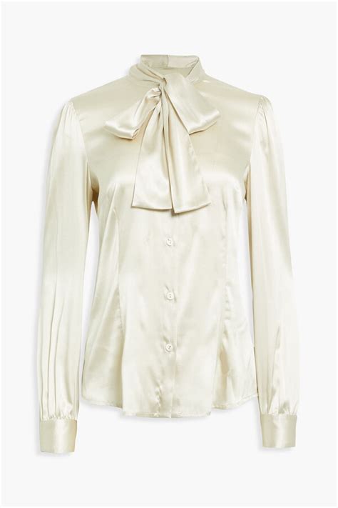 Dolce And Gabbana Pussy Bow Stretch Silk Satin Blouse Shopstyle Long Sleeve Tops