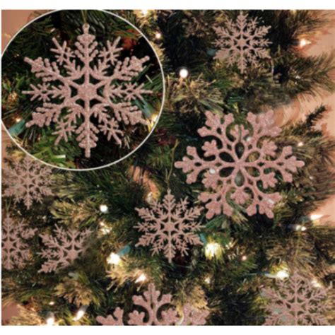 30 Pcs Christmas Rose Gold Snowflake Ornaments Plastic Glitter Snow