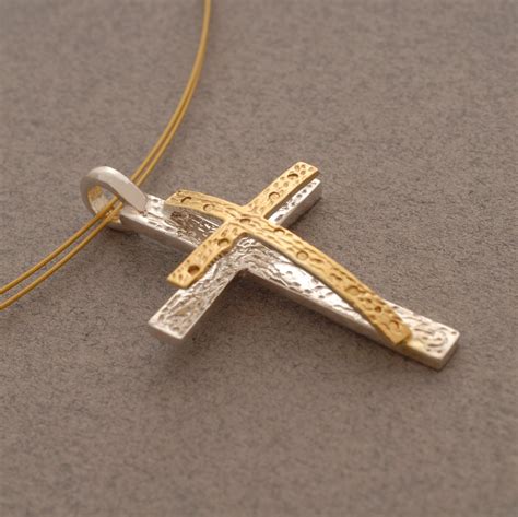 Womens Cross Necklace Hammered Sterling By SilverJewelleryPlus